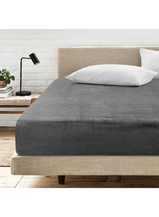 Morano Viva Luxury Velvet Fitted Sheet – Standard (120x200x25cm) – Ultra-Soft 100% Microfiber Bedding with All-Around Elastic & Easy-Fit Side Labels – Breathable & Wrinkle-Resistant (Anthracite) - Image 1